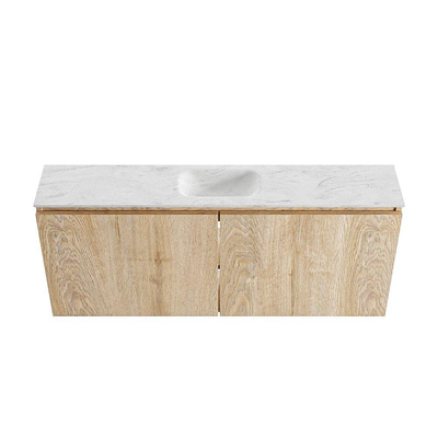 MONDIAZ TURE-DLUX meuble WC 120 cm Washed Oak. Lavabo EDEN Opalo position milieu. Sans trou de robinet.