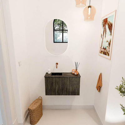 Mondiaz JOYA-DLUX 70cm toiletmeubel - kleur Shadow - Wastafel FAYE positie Links Zonder kraangat kleur Lava.