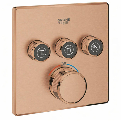 GROHE Smartcontrol Ensemble de douche de tête encastré - boîtiers d'installation - boutons anthracite - douche de tête carrée - douchette à main barre - brushed warm sunset