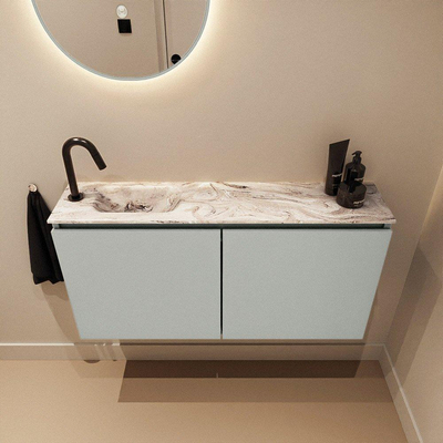MONDIAZ TURE-DLUX meuble de toilettes 100 cm Greey. Lavabo EDEN Glace position gauche. Avec 1 trou de robinet.