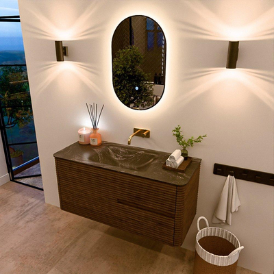 Mondiaz CIRO-DLUX Ensemble de meubles de salle de bains - 110x45x50cm - lavabo solid surface Lava - 1 vasque centrale - sans trous de robinet - 2 tiroirs - Dusk