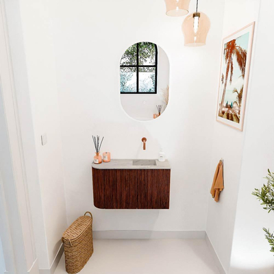 Mondiaz JOYA-DLUX 71.6cm toiletmeubel - ronding links kleur Ruby - Wastafel FAYE positie Rechts Zonder kraangat kleur Glace.