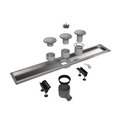 Easy Drain Multi élément encastré inox sans grille avec bride inox garde d'eau 30/35/50mm 90cm profondeur d'encastrement à partir de 79mm avec sortie latérale