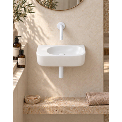 QeramiQ Fuente fonteinset – halfrond – 40x21.5x12 cm – keramiek beige – zonder kraangat – mat witte kraan