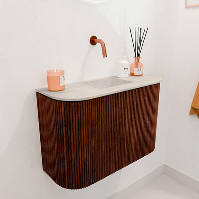 Mondiaz JOYA-DLUX 63.2cm toiletmeubel - ronding links en rechts kleur Ruby - Wastafel FAYE positie Midden Zonder kraangat kleur Ostra.