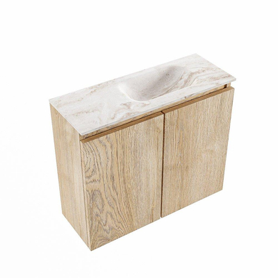 MONDIAZ TURE-DLUX 60cm toiletmeubel Washed Oak. EDEN wastafel Frappe positie rechts. Met 1 kraangat.