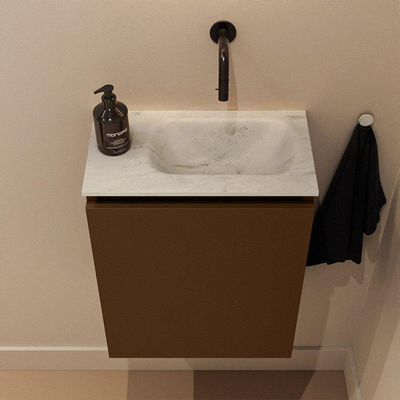 MONDIAZ TURE-DLUX Meuble toilette - 40cm - Rust - EDEN - vasque Opalo - position droite - sans trou de robinet