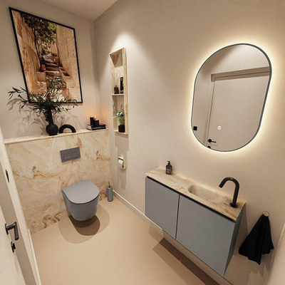 MONDIAZ TURE-DLUX 80cm toiletmeubel Smoke. EDEN wastafel Frappe positie rechts. Met 1 kraangat.