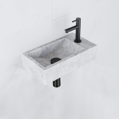 Saniclass Fuente pack lave-mains – rectangulaire – 40 x 22 x 10 cm – pierre naturelle blanche – robinet noir mat