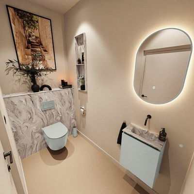 MONDIAZ TURE-DLUX Meuble toilette - 40cm - Greey - EDEN - vasque Glace - position centrale - sans trou de robinet