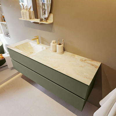 MONDIAZ VICA-DLUX Ensemble meuble de salle de bains - 150cm - meuble bas army - 2 tiroirs - lavabo encastré cloud gauche - 1 trou de robinet - version haute 60cm - frape