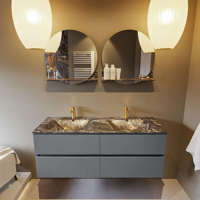 Mondiaz VICA-DLUX ensemble de meuble de salle de bain - 130cm - meuble sous-vasque plata - 4 tiroirs - lavabo encastrée cloud double - 2 trous de robinet - version haute de 60cm - lave