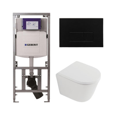QeramiQ Dely Pack WC - 36,3x51,7cm - à fond creux - sans bride - réservoir encastré Geberit UP320 - abattant WC softclose 35 mm - plaque de commande en métal noir mat - boutons rectangulaires - blanc mat