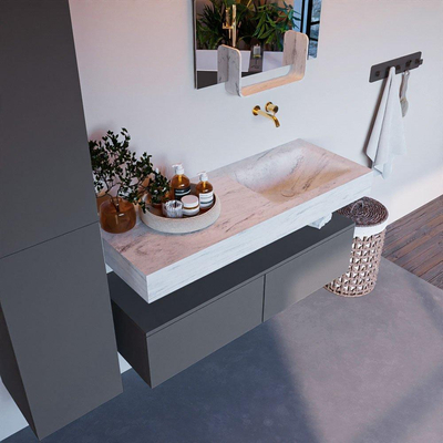 Mondiaz ALAN-DLUX Ensemble de meuble - 120cm - meuble Plata mat - 2 tiroirs - Lavabo Cloud Opalo suspendu - vasque Droite - 0 trous de robinet