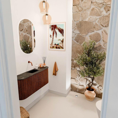 Mondiaz JOYA-DLUX 93.2cm toiletmeubel - ronding links en rechts kleur Ruby - Wastafel FAYE positie Midden Zonder kraangat kleur Lava.