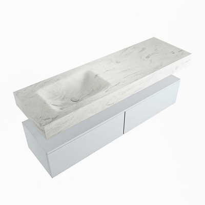 Mondiaz ALAN-DLUX Ensemble de meuble - 150cm - meuble Clay mat - 2 tiroirs - Lavabo Cloud Opalo suspendu - vasque Gauche - 1 trou de robinet