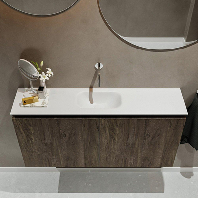 MONDIAZ TURE Toiletmeubel 100x23x50cm met 0 kraangaten 2 deuren dark brown mat Wastafel Eden midden Solid Surface Wit