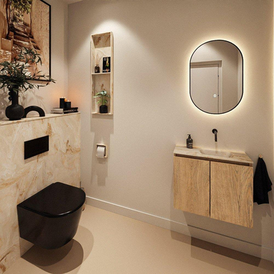 MONDIAZ TURE-DLUX Meuble toilette - 60cm - Washed Oak - EDEN - vasque Frappe - position droite - sans trou de robinet