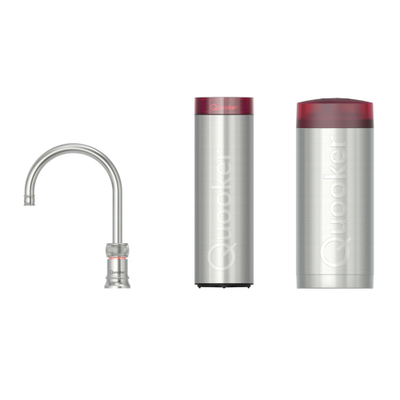Quooker Classic Nordic Round kokendwaterkraan - draaibare uitloop - Combi incl. Cube reservoir - Warm / kokend / bruisend / gefilterd water - RVS