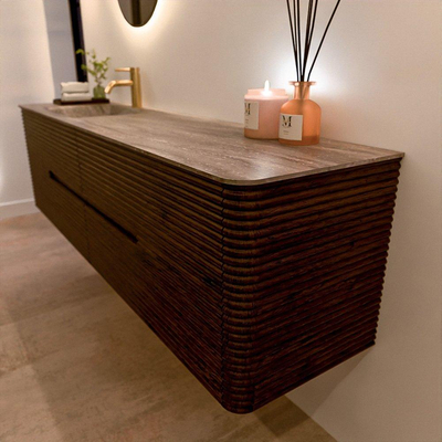 Mondiaz CIRO-DLUX Badkamermeubelset - 180x45x50cm - Solid surface wastafel Oza - 1 wasbak Links - 1 kraangat - 4 lades - Walnut