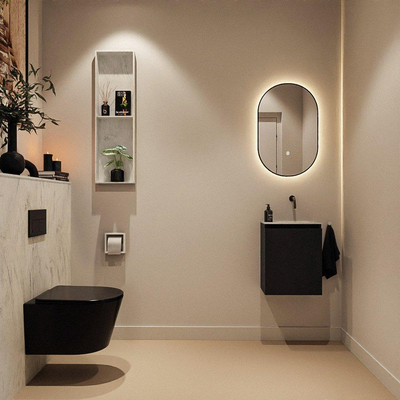 MONDIAZ TURE-DLUX Meuble WC 40 cm Urban. Vasque EDEN Opalo position droite. Sans trou de robinet.