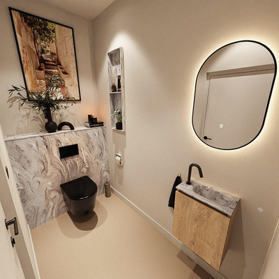 MONDIAZ TURE-DLUX 40cm toiletmeubel Washed Oak. EDEN wastafel Glace positie rechts. Met 1 kraangat.