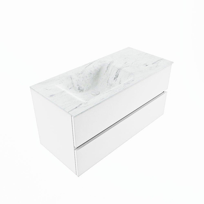 Mondiaz VICA-DLUX ensemble de meuble de salle de bain - 100cm - meuble sous lavabo talc - 2 tiroirs - lavabo encastré cloud gauche - 1 trou de robinet - version haute de 60cm - opalo