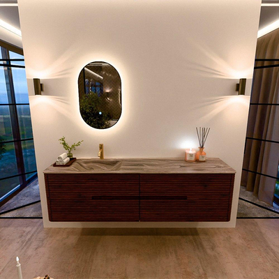 Mondiaz CIRO-DLUX Meuble de salle de bains - 180x45x50cm - Vasque solid surface Sombra - 1 lavabo à gauche - 1 trou de robinet - 4 tiroirs - Ruby