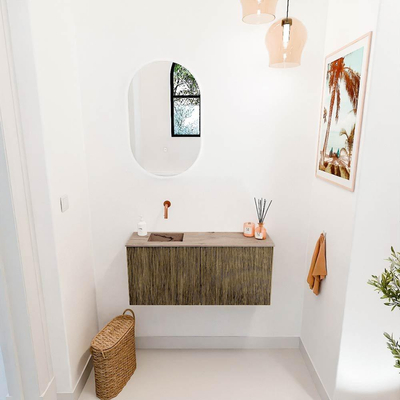 Mondiaz JOYA-DLUX 90cm toiletmeubel - kleur Dusk - Wastafel FAYE positie Links Zonder kraangat kleur Arena.