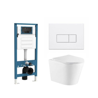 QeramiQ Dely Ensemble de toilette - réservoir encastré Qeramiq Flush - abattant fin - plaque de commande blanche mate en métal - boutons rectangulaires - blanc brillant
