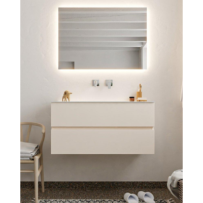 MONDIAZ VICA Ensemble de meuble salle de bain - 100cm - 2 tiroirs - lavabo Cloud au centre - 0 trous de robinet - solid surface lin