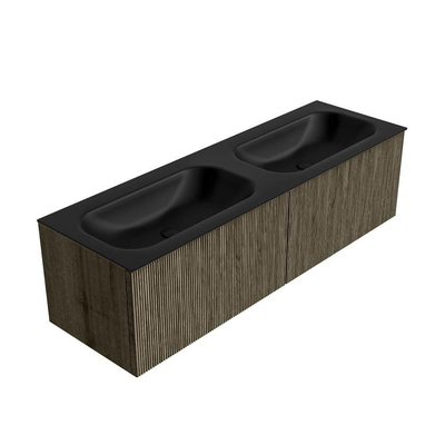 Mondiaz KURVE Ensemble meuble de salle de bains - 150x46x40cm - 2 tiroirs - lavabo solid surface - double - sans trou de robinet - Shadow