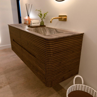 Mondiaz CIRO-DLUX Badkamermeubelset - 140x45x50cm - Solid surface wastafel Sombra - 1 wasbak Rechts - zonder kraangaten - 4 lades - Dusk