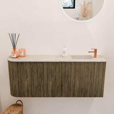 Mondiaz JOYA-DLUX 101.6cm toiletmeubel - ronding links kleur Dusk - Wastafel FAYE positie Rechts 1 kraangat kleur Frappe.