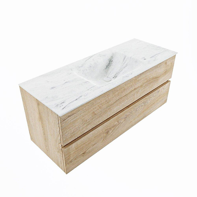 Mondiaz VICA-DLUX ensemble de meuble de salle de bain - 120cm - meuble sous-vasque chêne blanchi - 2 tiroirs - lavabo encastré nuage milieu - sans trous de robinet - version haute 60cm - opalo