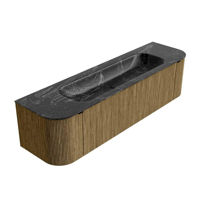 Mondiaz KURVE-DLUX Ensemble meuble de salle de bains - 170x46x40cm - 1 tiroir - 2 portes - lavabo solid surface - milieu - 1 trou de robinet - Dusk