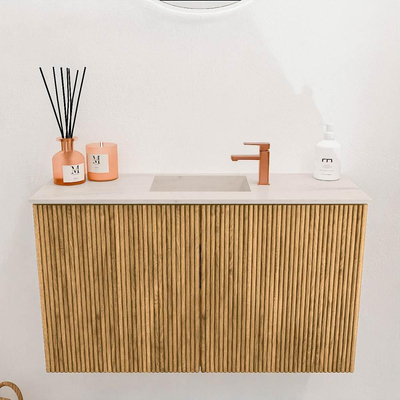 Mondiaz JOYA-DLUX 70cm toiletmeubel - kleur Oak - Wastafel FAYE positie Midden 1 kraangat kleur Meli.