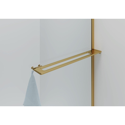 Aloni Douchewand - 100x200cm - afgeronde hoeken - veiligheidsglas - 6mm - handdoekhouder - goud geborsteld