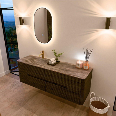 Mondiaz CIRO-DLUX Badkamermeubelset - 150x45x50cm - Solid surface wastafel Oza - 1 wasbak Links - 1 kraangat - 4 lades - Shadow