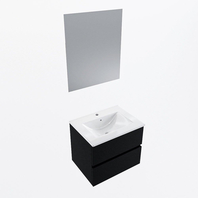 Mondiaz VICA ensemble de meuble de salle de bain - 60cm - meuble sous-vasque urban - 2 tiroirs - lavabo denia milieu - 1 trou de robinet - couleur Blanc Brillant - miroir LED - version XL 60cm de haut