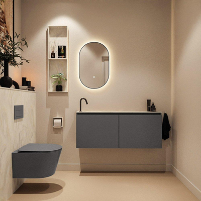 MONDIAZ TURE-DLUX meuble WC 120 cm Dark Grey. EDEN vasque Ostra position gauche. Avec 1 trou de robinet.
