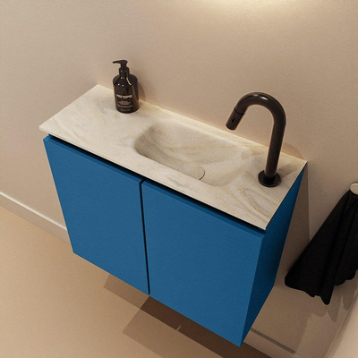 MONDIAZ TURE-DLUX Meuble de toilettes 60 cm Jeans. Lavabo EDEN Ostra position à droite. Avec 1 trou de robinet.