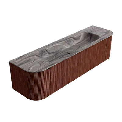 MONDIAZ KURVE-DLUX Meuble de salle de bains 170cm arrondi Gauche + Droite couleur Ruby avec 1 tiroir et 2 portes. Lavabo BIG LARGE Central 2 trous de robinet Sombra.