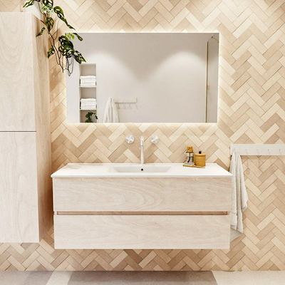 Mondiaz VICA ensemble de meuble de salle de bain - 120cm - meuble sous vasque en aggloméré - 2 tiroirs - lavabo denia central - 1 trou de robinet - couleur Blanc Brillant - miroir LED - version XL 60cm de haut