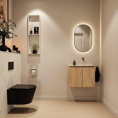 MONDIAZ TURE-DLUX 60cm toiletmeubel Washed Oak. EDEN wastafel Ostra positie rechts. Zonder kraangat.