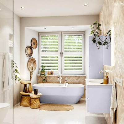 Mondiaz VICA Ensemble meuble de salle de bains - 100cm - cale - 2 tiroirs - Lavabo MOON - au milieu - 1 trou de robinet - couleur talc - version XL 60cm de hauteur