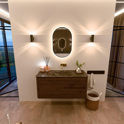 Mondiaz CIRO-DLUX Badkamermeubelset - 110x45x50cm - Solid surface wastafel Lava - 1 wasbak Midden - zonder kraangaten - 2 lades - Dusk