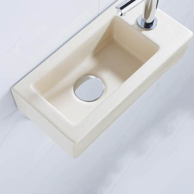 QeramiQ Fuente fonteinset – 37.5x18.5x9 cm – keramiek beige – kraangat rechts – chromen kraan