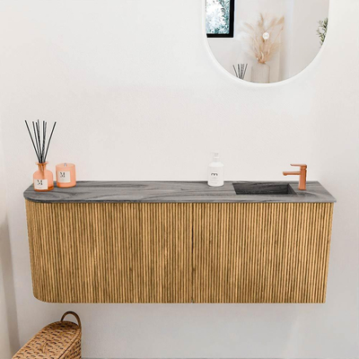 Mondiaz JOYA-DLUX 111.6cm toiletmeubel - ronding links kleur Oak - Wastafel FAYE positie Rechts 1 kraangat kleur Sombra.