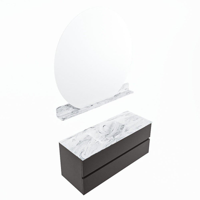 Mondiaz VICA-DLUX ensemble de meuble de salle de bain - 120cm - meuble sous-vasque gris foncé - 2 tiroirs - lavabo encastré cloud milieu - sans trous de robinet - version haute de 60cm - glace